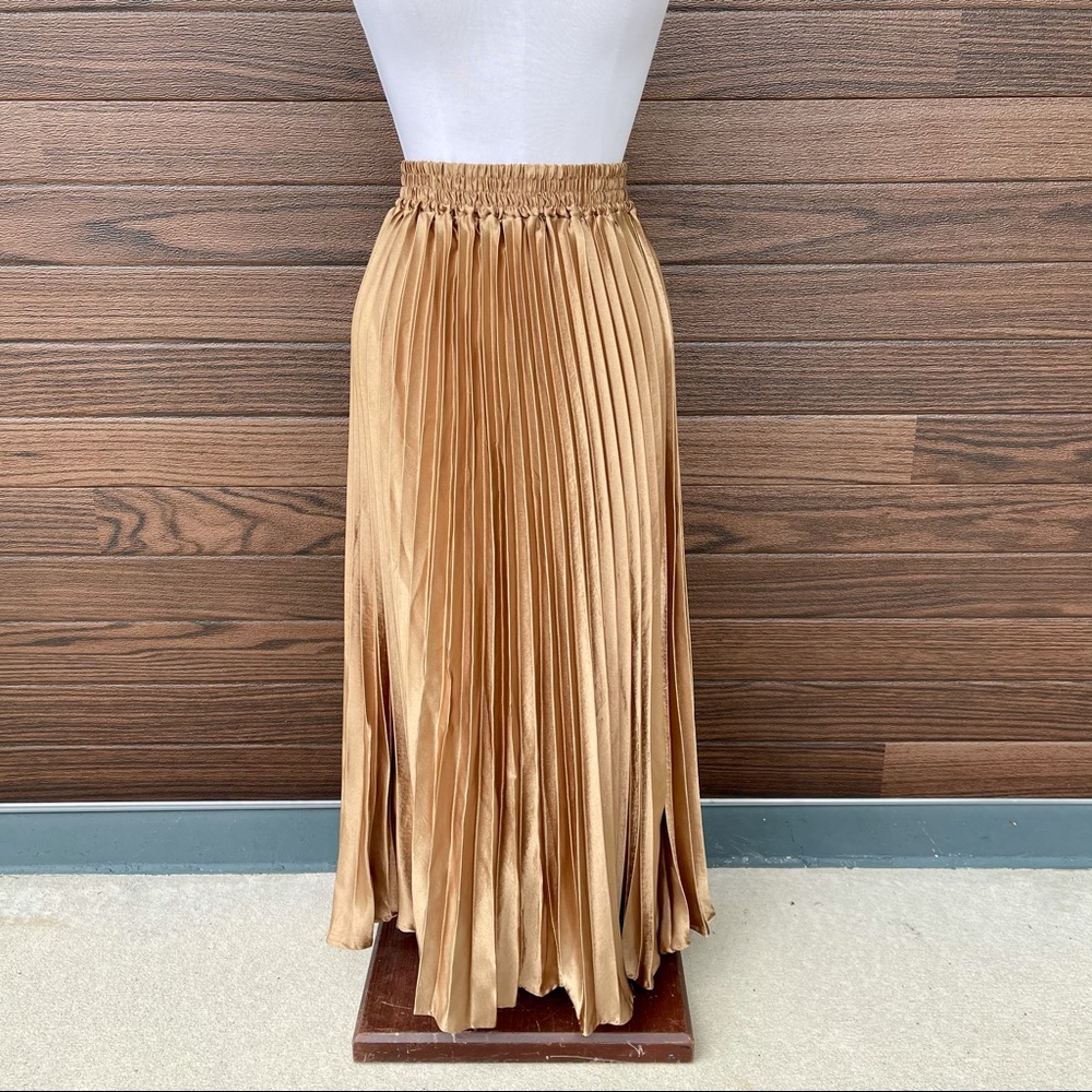 Gold Pleated Maxi Skirt